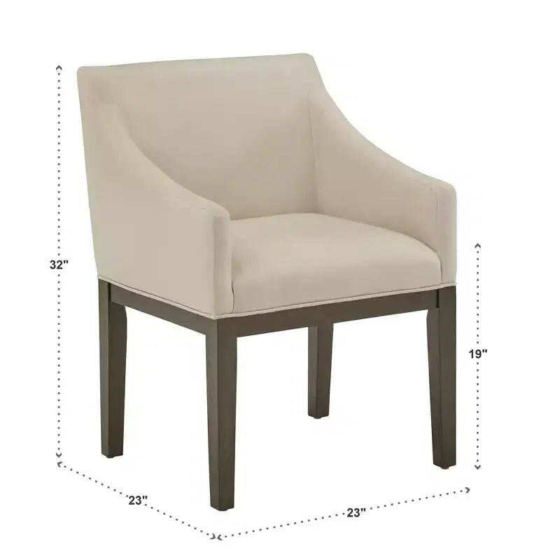 Chaise de salle à manger Bodo avec accoudoirs inclinés en tissu et finition gris patiné (Lot de 2) - Gris patiné/Beige - iNSPIREQ