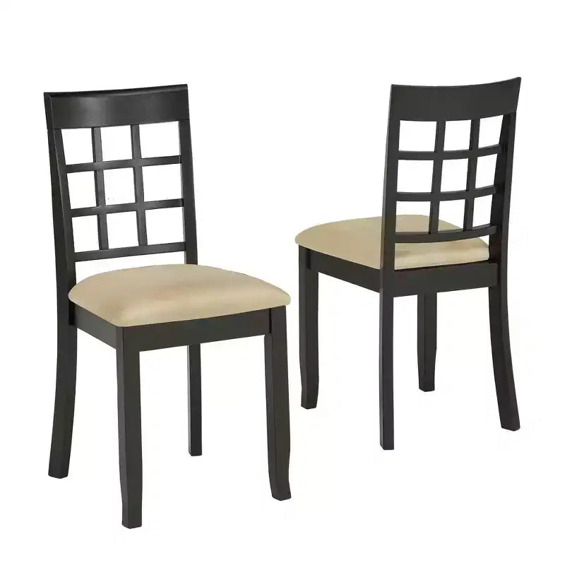 Kensington Black Wood Beige Microfiber Window Back Dining Chairs (Set of 2) - Black/Beige - iNSPIREQ