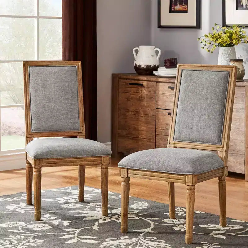 Chaises de salle à manger rectangulaires Aramis en lin et bois (lot de 2) - iNSPIREQ