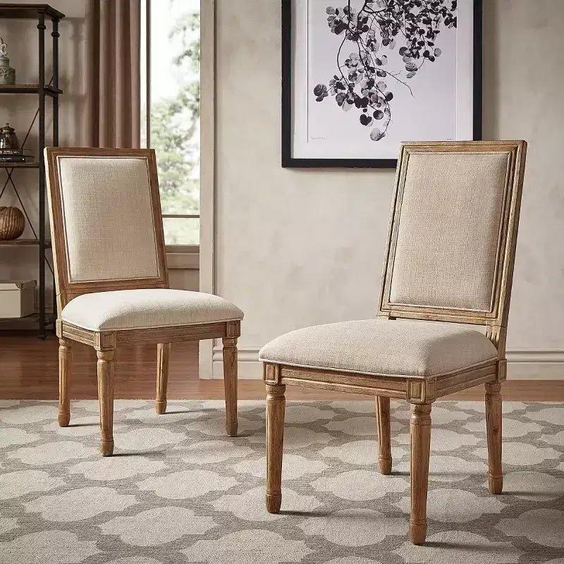 Chaises de salle à manger rectangulaires Aramis en lin et bois (lot de 2) - iNSPIREQ