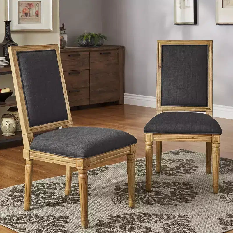 Chaises de salle à manger rectangulaires Aramis en lin et bois (lot de 2) - iNSPIREQ