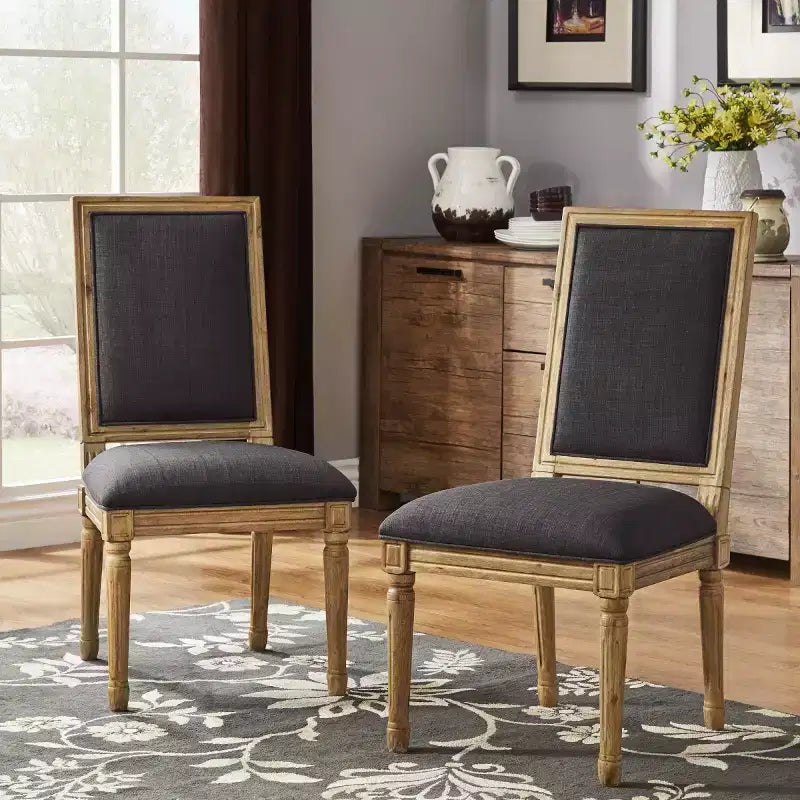 Chaises de salle à manger rectangulaires Aramis en lin et bois (lot de 2) - iNSPIREQ