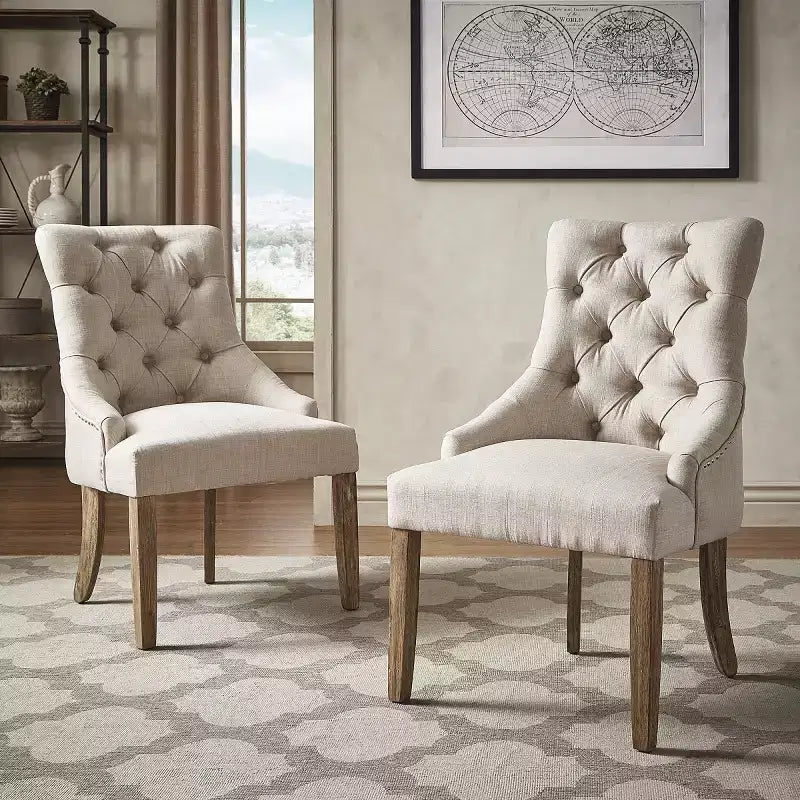 Chaises de salle à manger incurvées capitonnées en lin Zurich (lot de 2) - iNSPIREQ