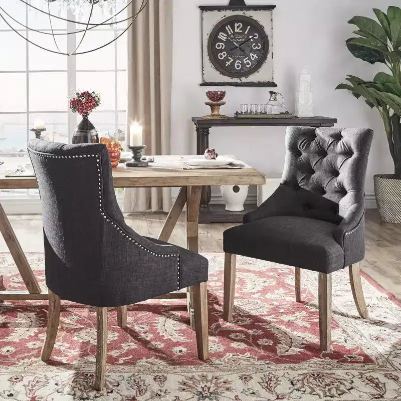 Chaises de salle à manger incurvées capitonnées en lin Zurich (lot de 2) - iNSPIREQ