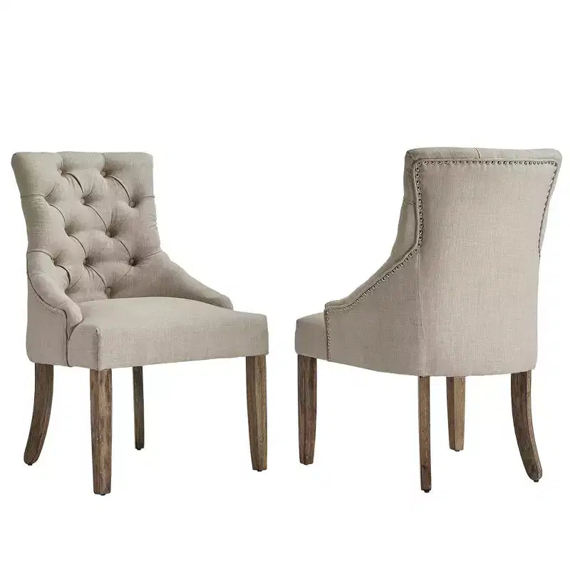 Zurich Linen Button Tufted Curved Back Dining Chairs (Set of 2) - iNSPIREQ