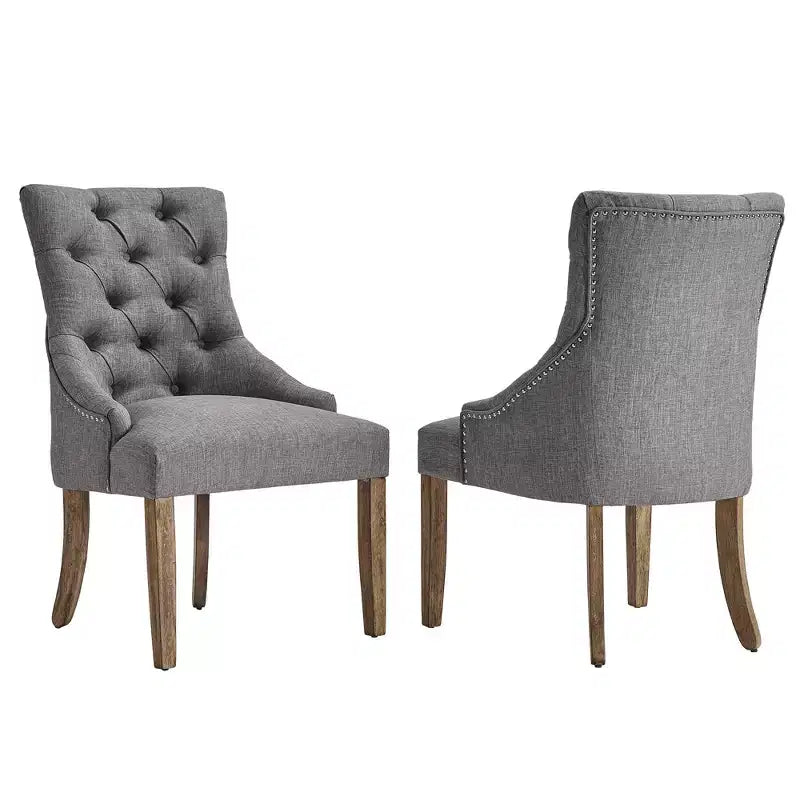Chaises de salle à manger incurvées capitonnées en lin Zurich (lot de 2) - iNSPIREQ