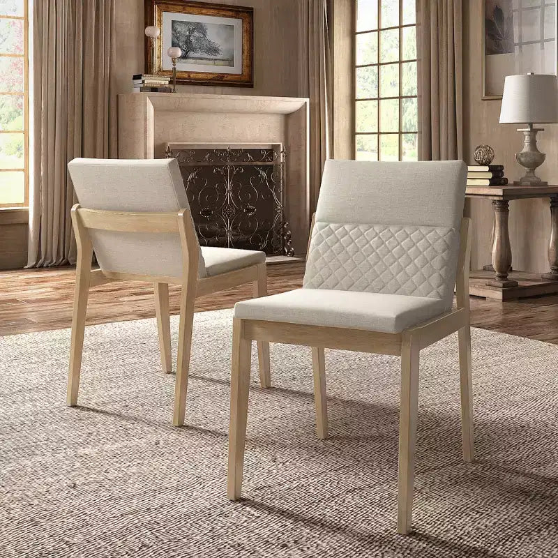 Chaises de salle à manger Kivik en lin beige et bois (lot de 2) - iNSPIREQ