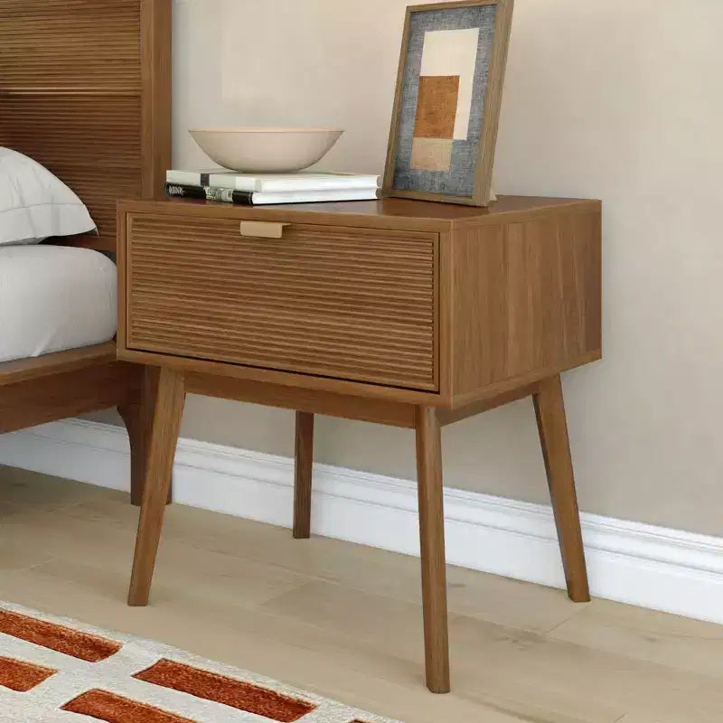 Linea Tambour 1 Drawer Nightstand with Brass Pull