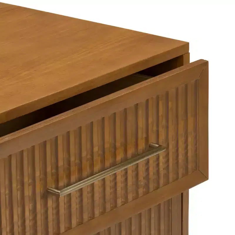 Table de chevet Sera Fluted à 2 tiroirs avec poignée en laiton