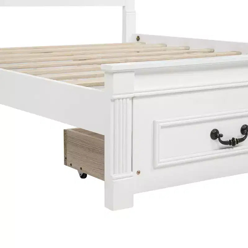 Lit moderne en bois Luxystar avec tête de lit haute, pied de lit, 2 tiroirs de rangement et lumières