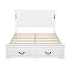 Lit moderne en bois Luxystar avec tête de lit haute, pied de lit, 2 tiroirs de rangement et lumières