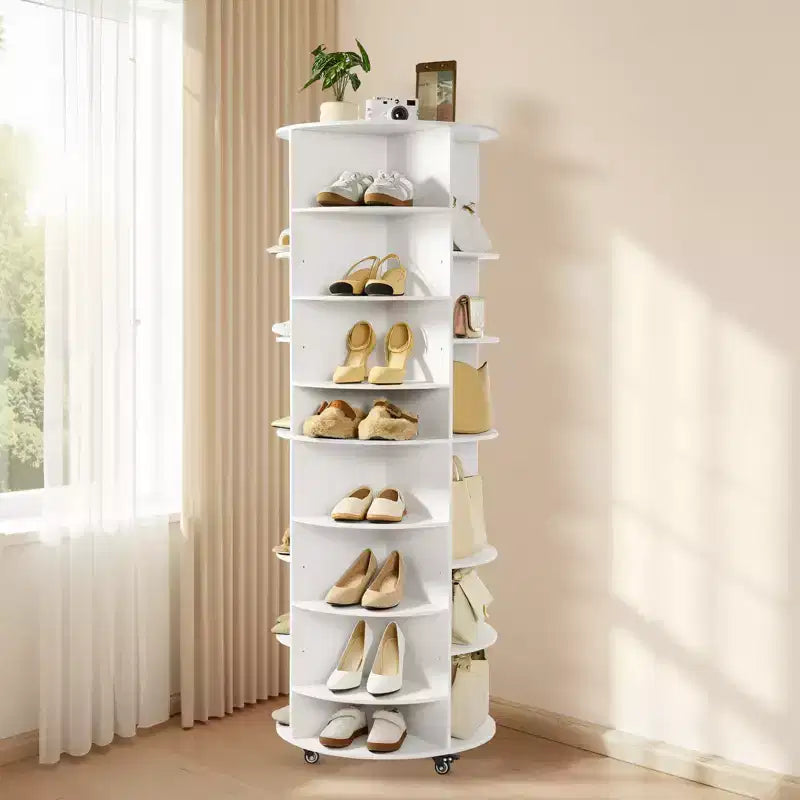 VEVOR Tour de rangement à chaussures rotative à 7 niveaux avec étagères réglables, présentoir carrousel rotatif à 360° avec roues, organisateur de placard Lazy Susan, blanc