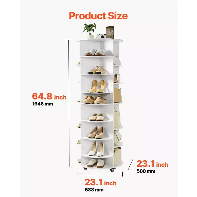 VEVOR Tour de rangement à chaussures rotative à 7 niveaux avec étagères réglables, présentoir carrousel rotatif à 360° avec roues, organisateur de placard Lazy Susan, blanc
