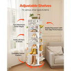 VEVOR Tour de rangement à chaussures rotative à 7 niveaux avec étagères réglables, présentoir carrousel rotatif à 360° avec roues, organisateur de placard Lazy Susan, blanc