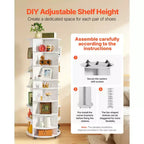 VEVOR Tour de rangement à chaussures rotative à 7 niveaux avec étagères réglables, présentoir carrousel rotatif à 360° avec roues, organisateur de placard Lazy Susan, blanc