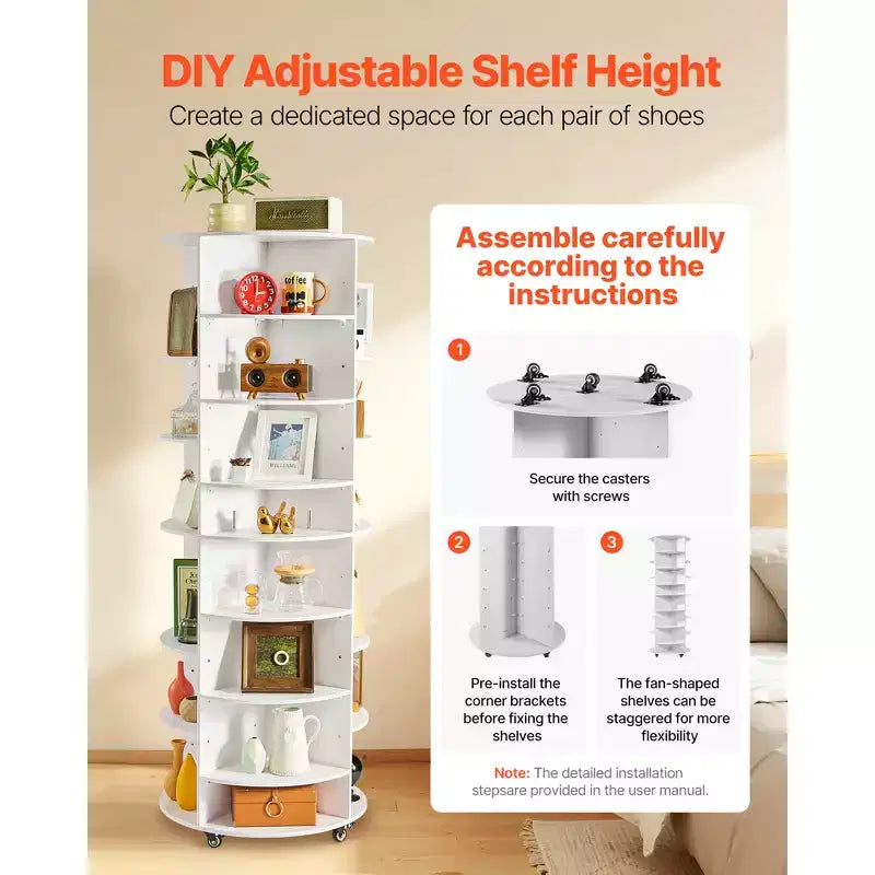 VEVOR Tour de rangement à chaussures rotative à 7 niveaux avec étagères réglables, présentoir carrousel rotatif à 360° avec roues, organisateur de placard Lazy Susan, blanc