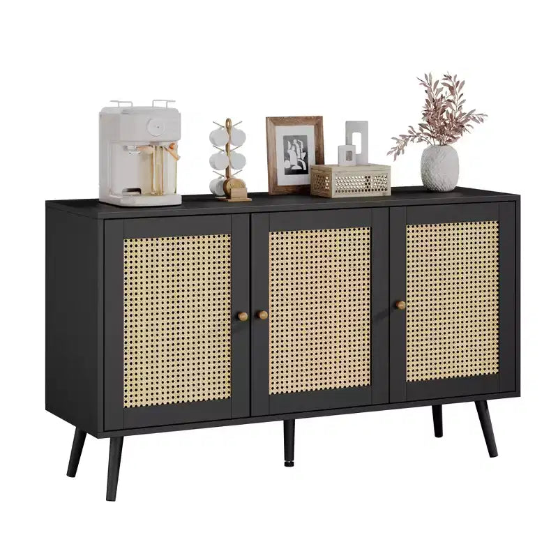 Meuble Buffet en Rotin, Meuble de Rangement avec Étagères Réglables, Commodes, Meuble à Café pour Salon, Entrée, Cuisine, Salle à Manger