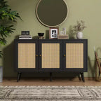 Meuble Buffet en Rotin, Meuble de Rangement avec Étagères Réglables, Commodes, Meuble à Café pour Salon, Entrée, Cuisine, Salle à Manger