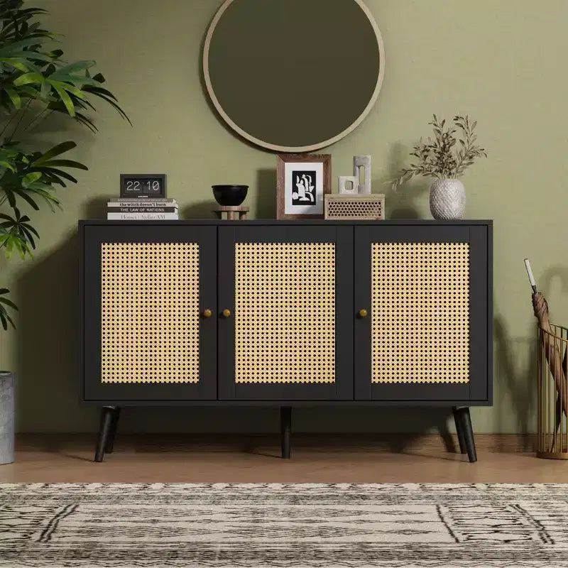 Meuble Buffet en Rotin, Meuble de Rangement avec Étagères Réglables, Commodes, Meuble à Café pour Salon, Entrée, Cuisine, Salle à Manger