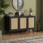 Meuble Buffet en Rotin, Meuble de Rangement avec Étagères Réglables, Commodes, Meuble à Café pour Salon, Entrée, Cuisine, Salle à Manger