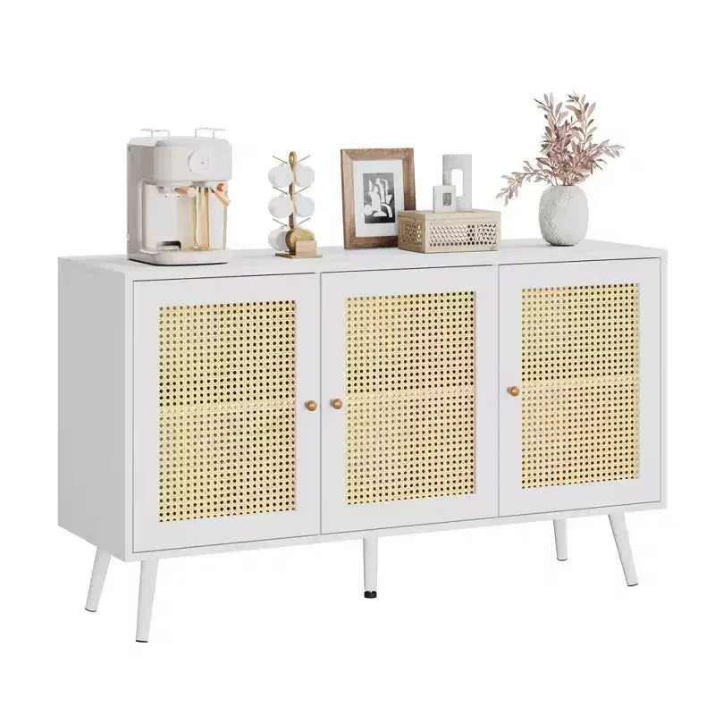 Meuble Buffet en Rotin, Meuble de Rangement avec Étagères Réglables, Commodes, Meuble à Café pour Salon, Entrée, Cuisine, Salle à Manger