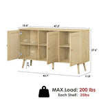Meuble Buffet en Rotin, Meuble de Rangement avec Étagères Réglables, Commodes, Meuble à Café pour Salon, Entrée, Cuisine, Salle à Manger