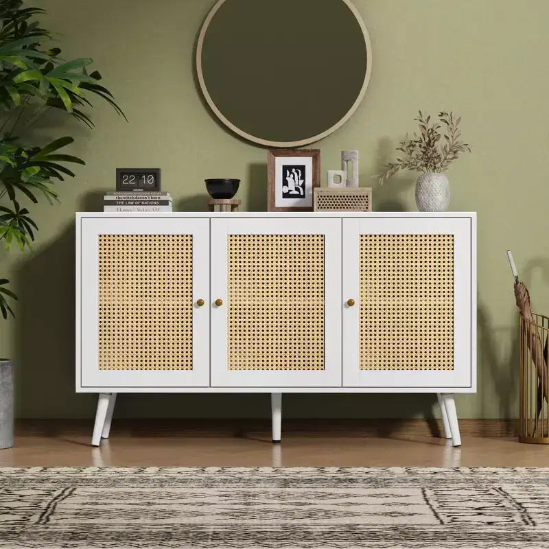 Meuble Buffet en Rotin, Meuble de Rangement avec Étagères Réglables, Commodes, Meuble à Café pour Salon, Entrée, Cuisine, Salle à Manger