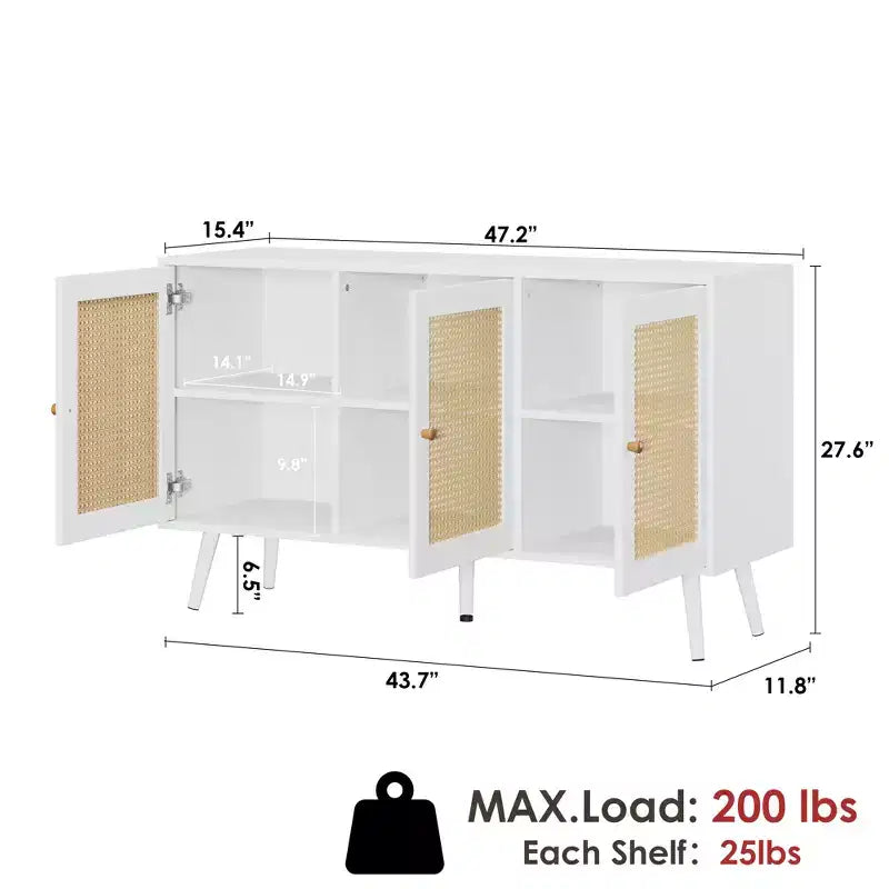 Meuble Buffet en Rotin, Meuble de Rangement avec Étagères Réglables, Commodes, Meuble à Café pour Salon, Entrée, Cuisine, Salle à Manger