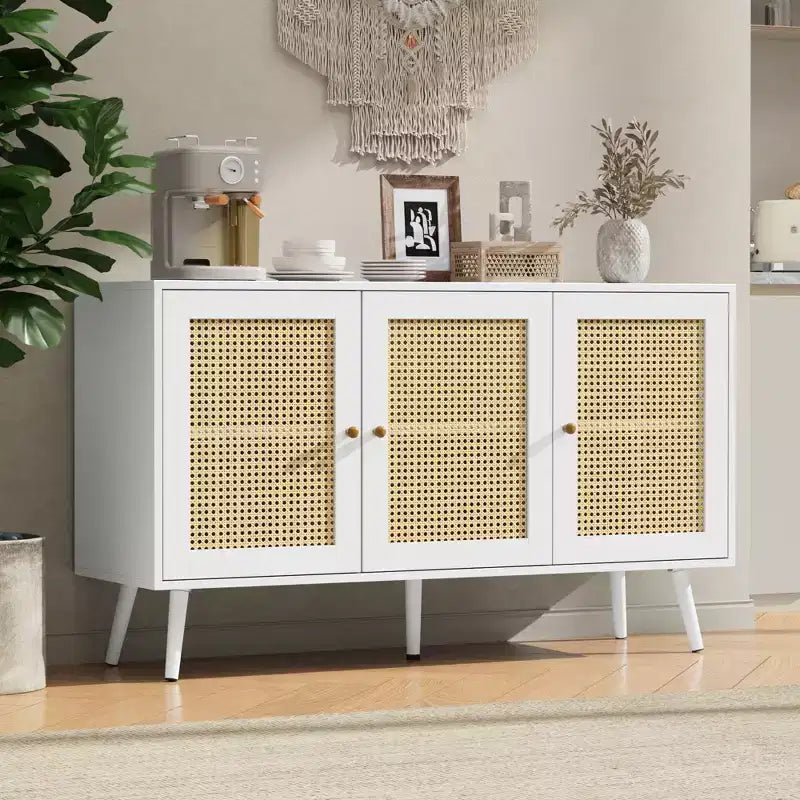 Meuble Buffet en Rotin, Meuble de Rangement avec Étagères Réglables, Commodes, Meuble à Café pour Salon, Entrée, Cuisine, Salle à Manger