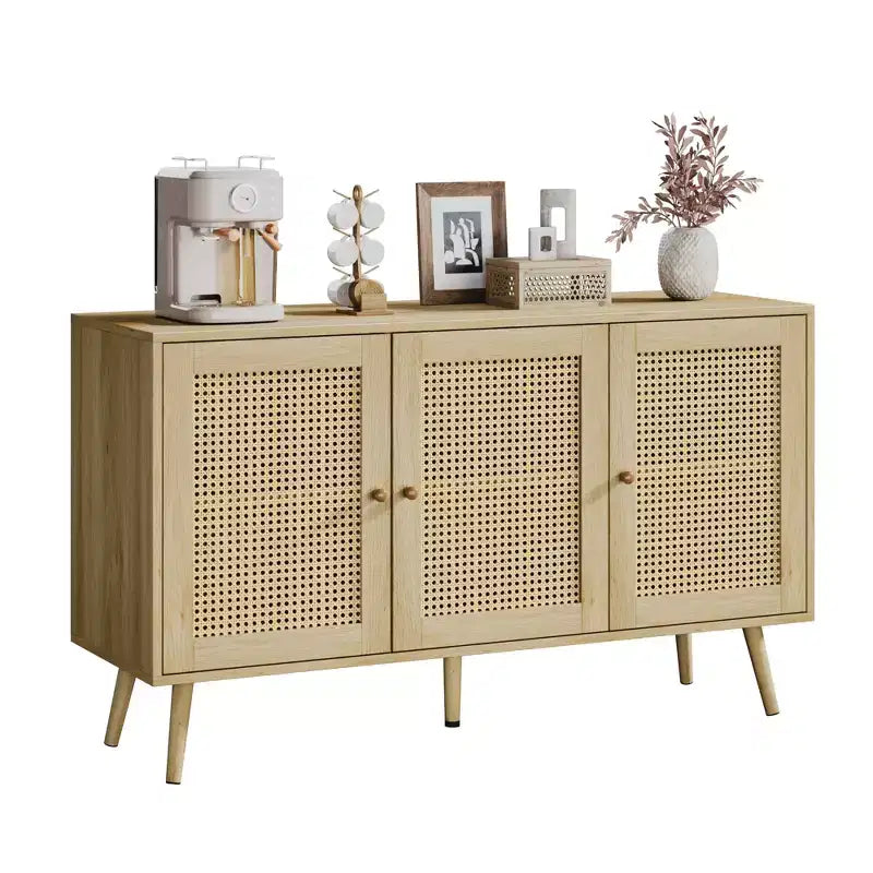 Meuble Buffet en Rotin, Meuble de Rangement avec Étagères Réglables, Commodes, Meuble à Café pour Salon, Entrée, Cuisine, Salle à Manger