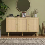 Meuble Buffet en Rotin, Meuble de Rangement avec Étagères Réglables, Commodes, Meuble à Café pour Salon, Entrée, Cuisine, Salle à Manger