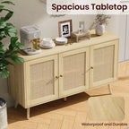 Meuble Buffet en Rotin, Meuble de Rangement avec Étagères Réglables, Commodes, Meuble à Café pour Salon, Entrée, Cuisine, Salle à Manger