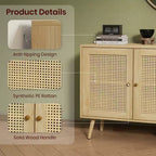 Meuble Buffet en Rotin, Meuble de Rangement avec Étagères Réglables, Commodes, Meuble à Café pour Salon, Entrée, Cuisine, Salle à Manger