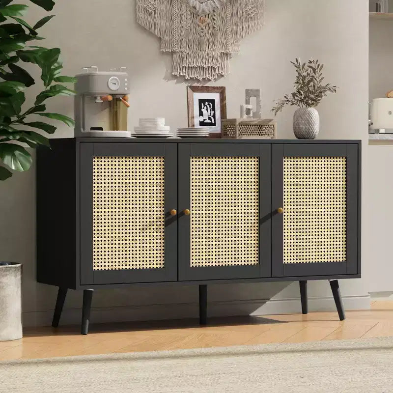 Meuble Buffet en Rotin, Meuble de Rangement avec Étagères Réglables, Commodes, Meuble à Café pour Salon, Entrée, Cuisine, Salle à Manger