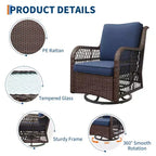 Fauteuils de jardin pivotants en osier, fauteuil à bascule pivotant à 360 degrés, 4 coussins épais et table basse, pour porche, balcon