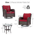 Fauteuils de jardin pivotants en osier, fauteuil à bascule pivotant à 360 degrés, 4 coussins épais et table basse, pour porche, balcon