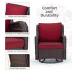 Fauteuils de jardin pivotants en osier, fauteuil à bascule pivotant à 360 degrés, 4 coussins épais et table basse, pour porche, balcon
