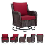 Fauteuils de jardin pivotants en osier, fauteuil à bascule pivotant à 360 degrés, 4 coussins épais et table basse, pour porche, balcon