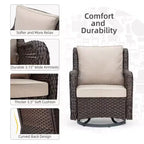 Fauteuils de jardin pivotants en osier, fauteuil à bascule pivotant à 360 degrés, 4 coussins épais et table basse, pour porche, balcon