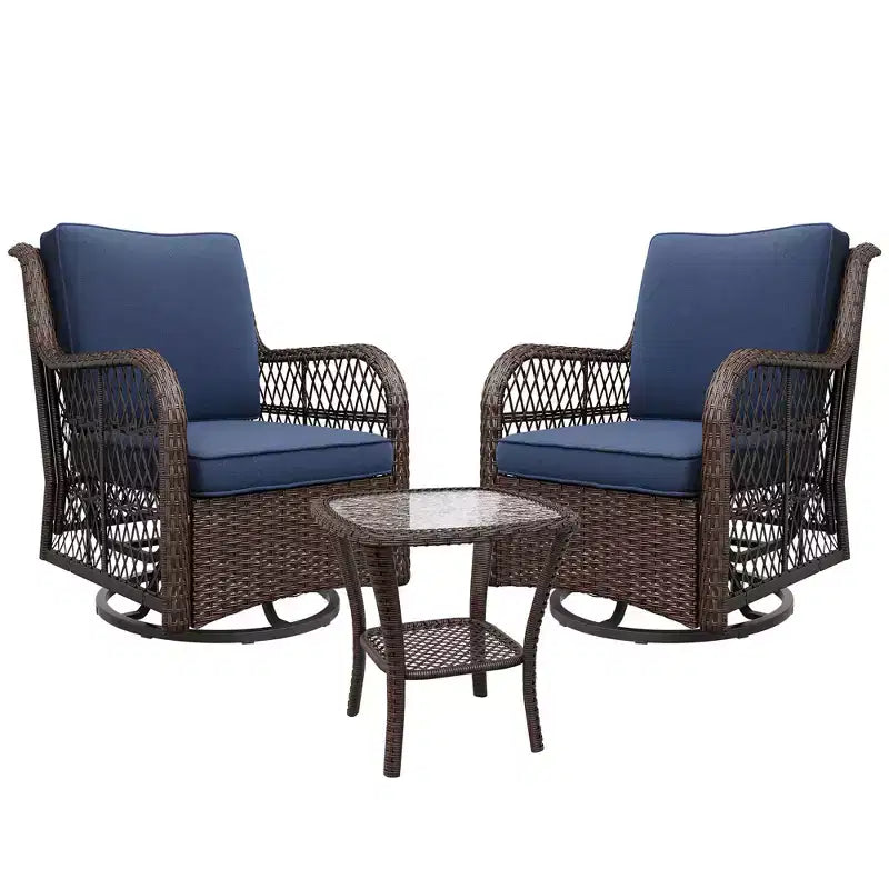 Fauteuils de jardin pivotants en osier, fauteuil à bascule pivotant à 360 degrés, 4 coussins épais et table basse, pour porche, balcon