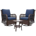 Fauteuils de jardin pivotants en osier, fauteuil à bascule pivotant à 360 degrés, 4 coussins épais et table basse, pour porche, balcon
