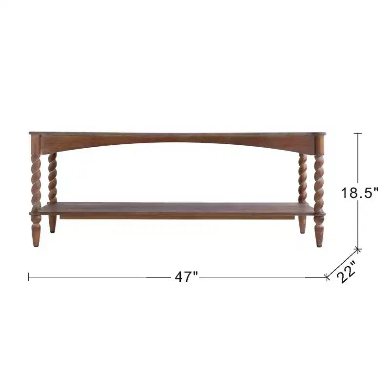Table basse rustique en bois GDFStudio Ottilia avec pieds en spirale tournés et étagère inférieure