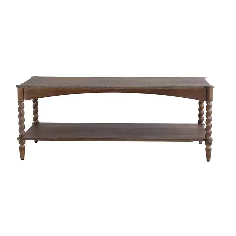 Table basse rustique en bois GDFStudio Ottilia avec pieds en spirale tournés et étagère inférieure