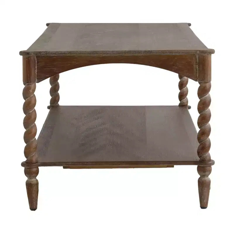 Table basse rustique en bois GDFStudio Ottilia avec pieds en spirale tournés et étagère inférieure