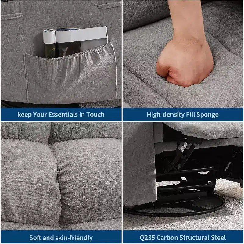 Fauteuil de massage inclinable et chauffant – Fauteuil à bascule pivotant à 360°, canapé simple surdimensionné avec vibration, port USB et poches de rangement pour salon/chambre