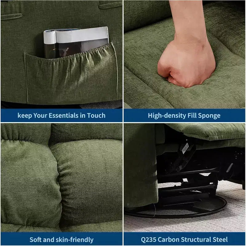 Fauteuil de massage inclinable et chauffant – Fauteuil à bascule pivotant à 360°, canapé simple surdimensionné avec vibration, port USB et poches de rangement pour salon/chambre