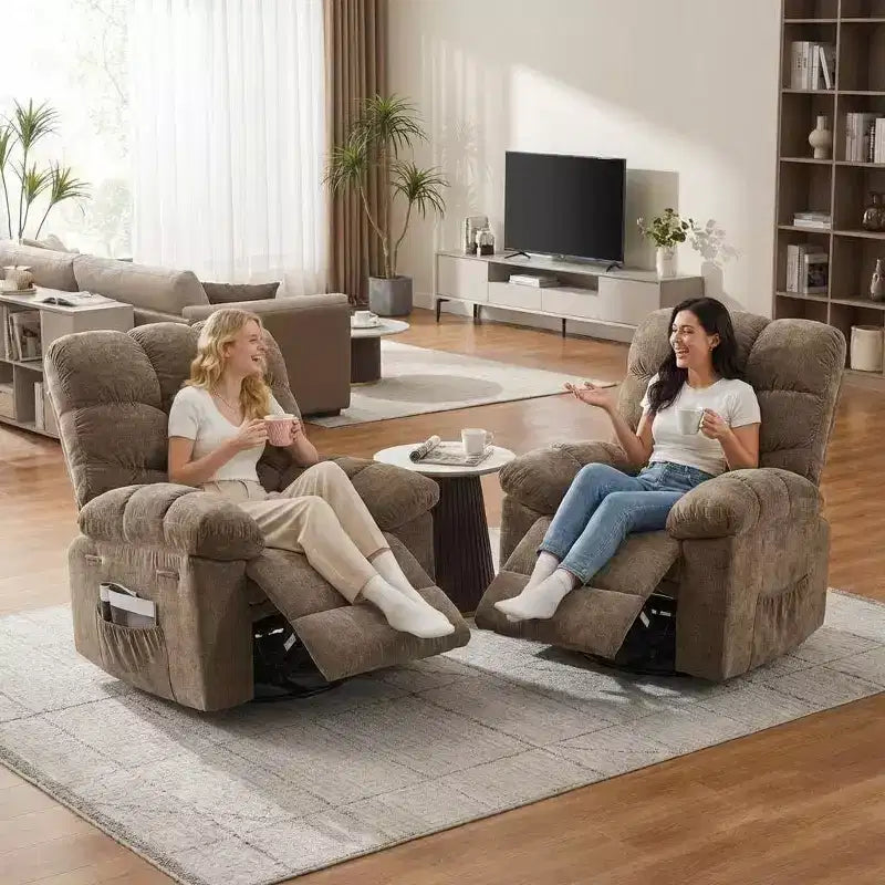 Fauteuil de massage inclinable et chauffant – Fauteuil à bascule pivotant à 360°, canapé simple surdimensionné avec vibration, port USB et poches de rangement pour salon/chambre