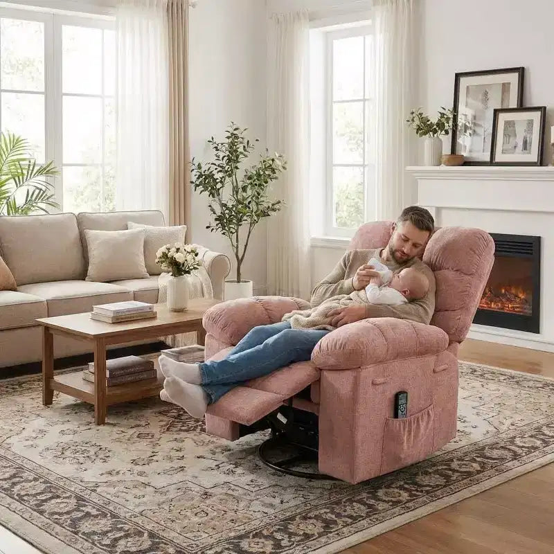 Fauteuil de massage inclinable et chauffant – Fauteuil à bascule pivotant à 360°, canapé simple surdimensionné avec vibration, port USB et poches de rangement pour salon/chambre