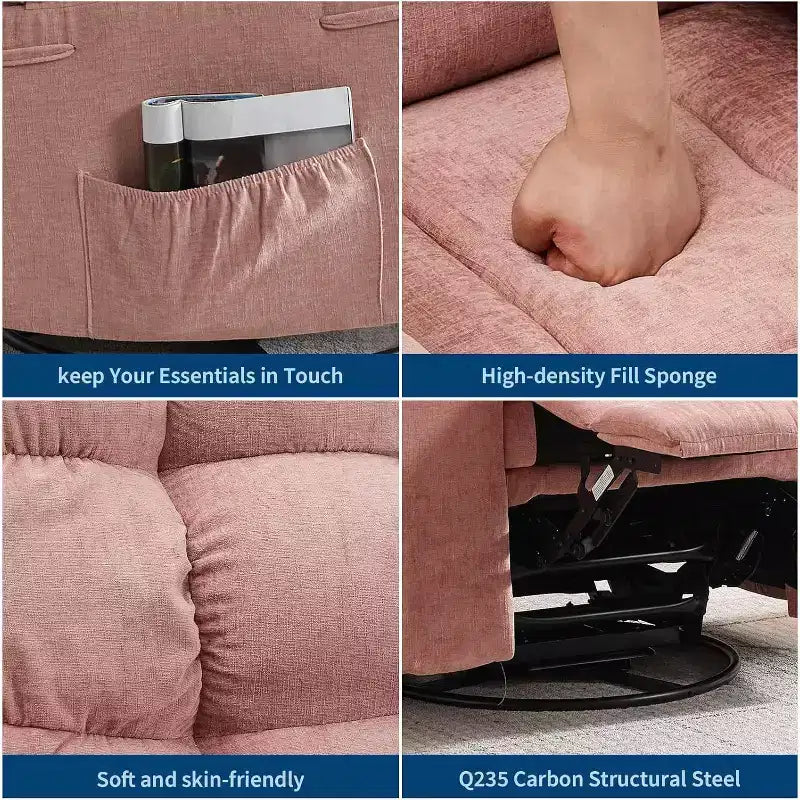 Fauteuil de massage inclinable et chauffant – Fauteuil à bascule pivotant à 360°, canapé simple surdimensionné avec vibration, port USB et poches de rangement pour salon/chambre