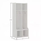 Porte-manteau pour enfants blanc, meuble de rangement d'entrée à 2 sections avec 4 casiers et 4 crochets pour la maison, l'école, la crèche, la chambre d'enfant.